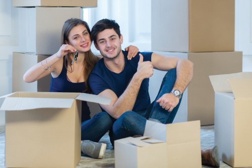 Flat removals in Hampton with moving boxes and van preparation
