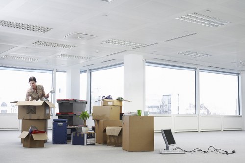 Business team preparing for an office move with relocation support in Hampton